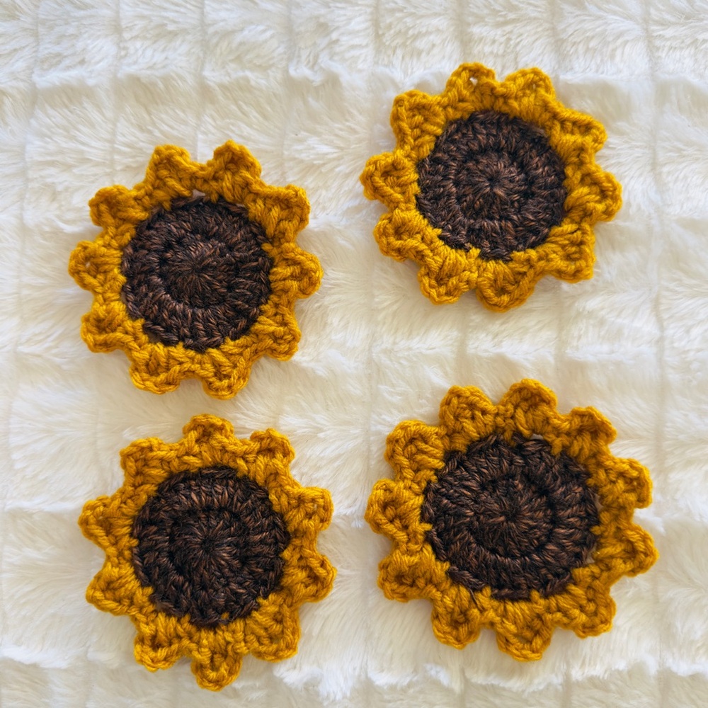 Sunflower Crochet Coasters (sets of 2) - Mustard and Chocolate